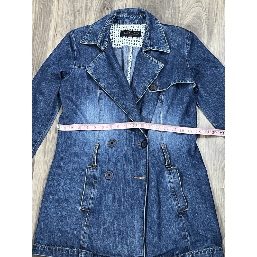 Vintage Juicy Couture Trench Coat Womens Large Denim Double Breasted Y2K - Picture 5 of 16